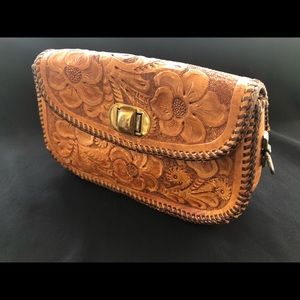 Vintage Small Leather Engraved Clutch/Purse